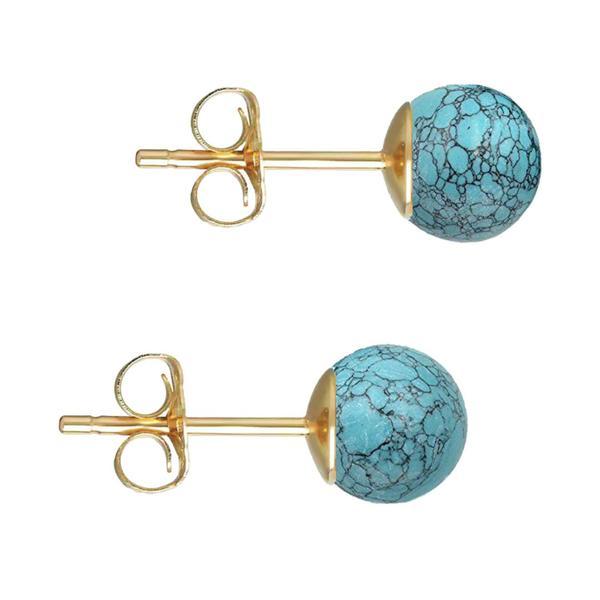 Cercei aur galben de 14 karate, tip surub, cu pietre semipretioase naturale de howlit de 6 mm