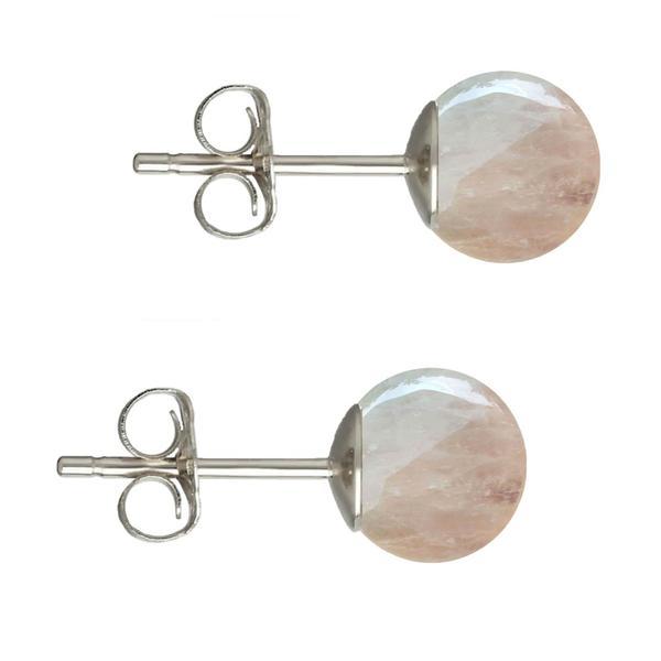 Cercei argint, tip surub, cu pietre semipretioase naturale de cuart roz de 8 mm