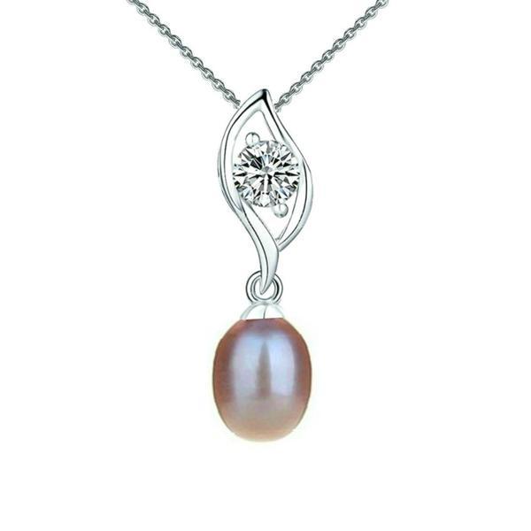 Colier argint cu pandantiv argint cu zirconia si perla naturala teardrop lavanda