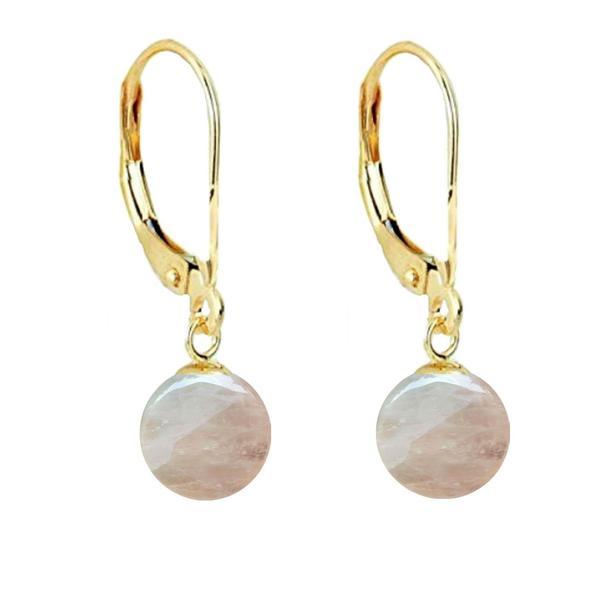 Cercei aur galben de 14 karate, tortita inchisa, cu pietre semipretioase naturale de cuart roz de 8 mm
