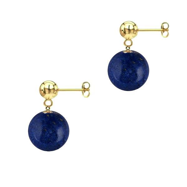 Cercei aur galben de 14 karate si pietre semipretioase naturale de lapis lazuli de 8 mm