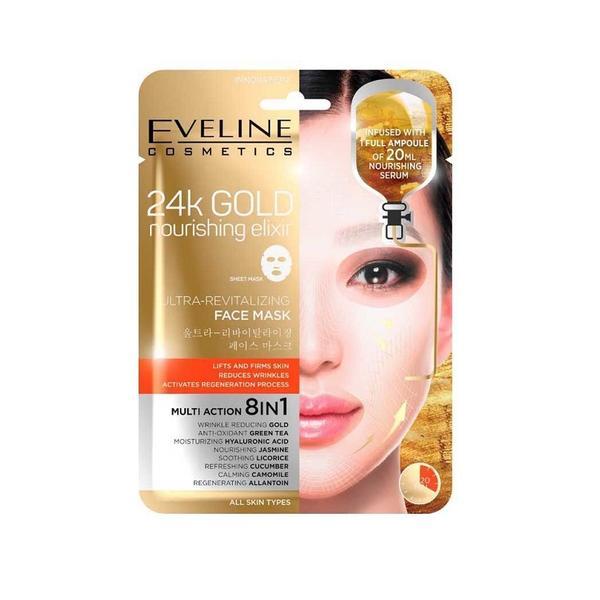 Masca de fata servetel, eveline cosmetics, 24k gold ultra-revitalizanta, 8in1, 20ml