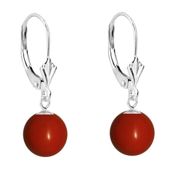 Cercei aur alb de 14 karate cu tortita model lalea si pietre semipretioase naturale de coral de 10 mm