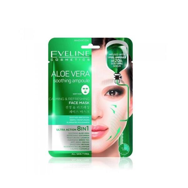 Masca de fata servetel, eveline cosmetics, aloe vera calming   refreshing 8 in 1, 20ml