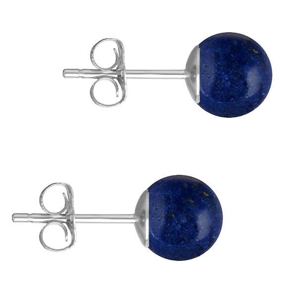 Cercei aur alb de 14 karate, tip surub, cu pietre semipretioase naturale de lapis lazuli de 8 mm