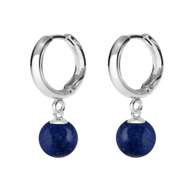 Cercei argint, tip creole, cu pietre semipretioase naturale de lapis lazuli de 8 mm