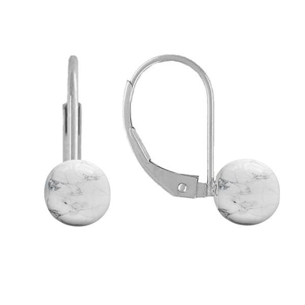 Cercei argint clasici si pietre semipretioase naturale de howlit de 8 mm