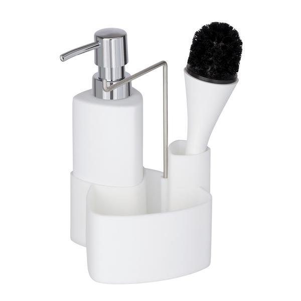 Set dispenser sapun lichid cu suport burete, empire, alb, 250 ml