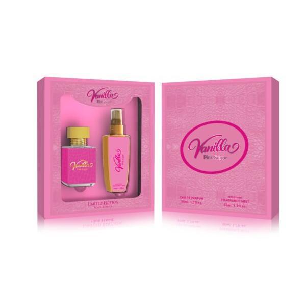 Caseta cadou pentru femei, Vanilla Pink Sugar Apa de parfum 50ml + Spray corp 50ml Hertz esteto.ro
