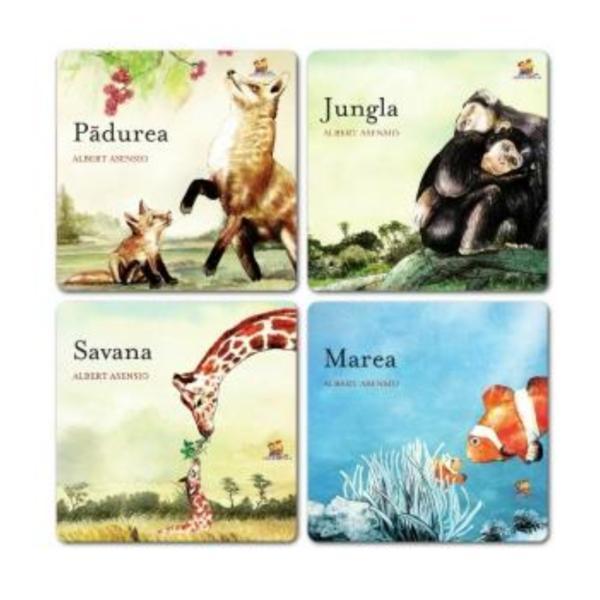 Pachet 4 carti: unde traiesc animalele (jungla+marea+padurea+savana), editura lizuka educativ