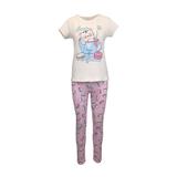 Pijama dama, Univers Fashion, bluza bej cu imprimeu pisica si colanti roz, L