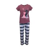 Pijama dama, Univers Fashion, bluza mov cu imprimeu pisici si pantaloni albastru, L