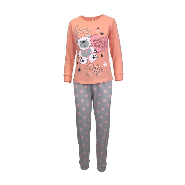 Pijama dama, univers fashion, bluza oranj cu imprimeu ursulet si pantaloni gri, m