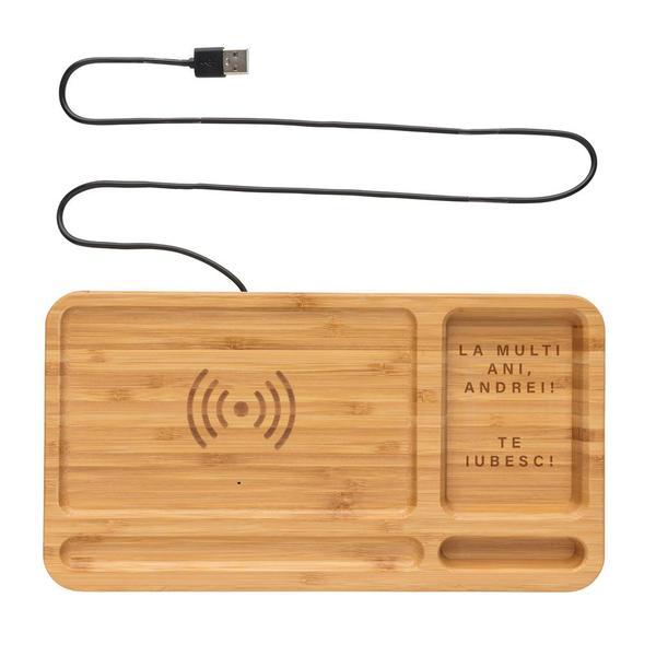 Cadou barbati personalizat organizator din bumbas cu incarcator wireless pentru birou