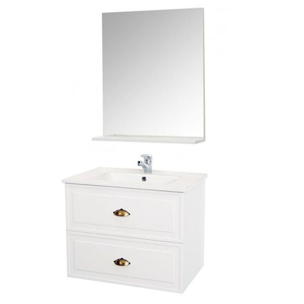 Set baza si lavoar gn0961 cu sertare, suspendat si oglinda gn0551 - 60 cm, alb