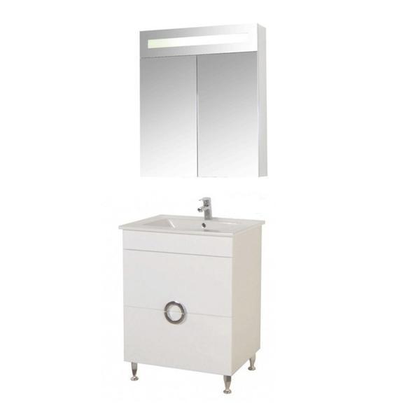 Set baza, lavoar baie gn0811 cu sertare si oglinda gn0301 - 60 cm alb