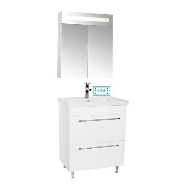 Set baza, lavoar baie gn0541 cu sertare si oglinda gn0301 - 60 cm alb