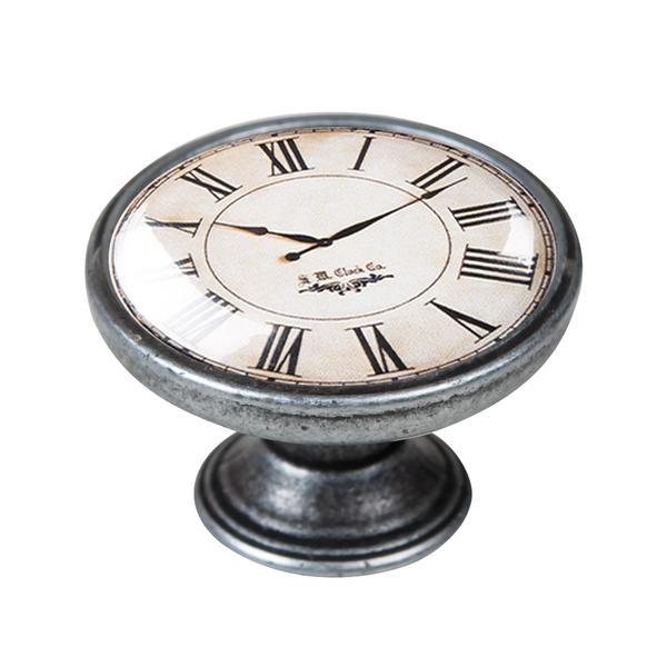 Buton pentru mobila, White Clock 550PT02, finisaj argint invechit, D:37 mm - Maxdeco