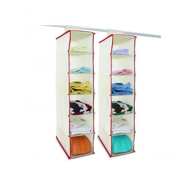 Set 2 x Organizator haine suspendat, 6 compartimente, Bej/Rosu - Caerus Capital