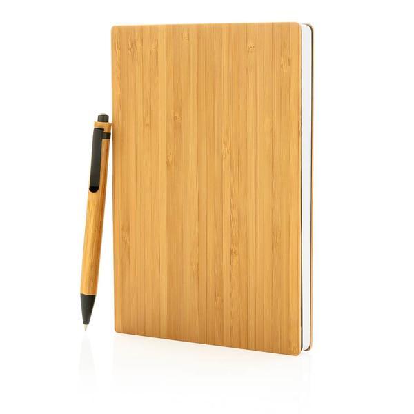 Agenda nedatata cu coperta din bambus si pix eco in cutie cadou
