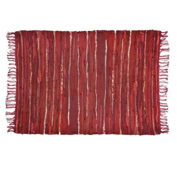 Covor din piele rosu, cu franjuri, antialunecare, 120 x 70 cm, topi dreams
