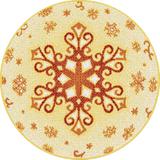 Covor decorativ rotund, cu functie decoratiune Craciun, pentru adulti si copii, model cu stelute si fulgi de zapada, diametru 65 cm, galben cu portocaliu si cu alb, Topi Dreams