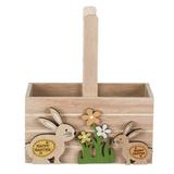 Cos din lemn pentru masa de Paste, model cu iepurasi, flori si mesaj de sarbatoare, inaltime 16 cm, multicolor - Topi Toy