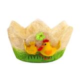 Cosulet decor pentru Paste, design cuib de pasari, figurina gaina si cocos, diametru 19.5 cm, multicolor - Topi Toy
