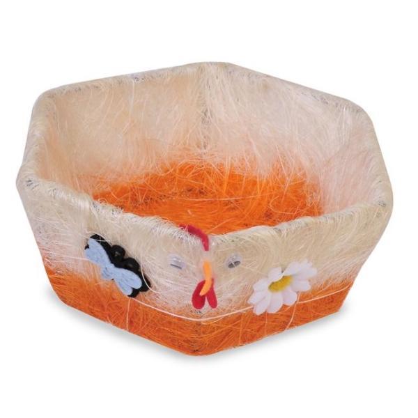 Cosulet decor pentru paste, design cuib de pasari, cu fluture, creasta de gaina si floare aplicata, 30 x7.5 cm, multicolor - topi toy