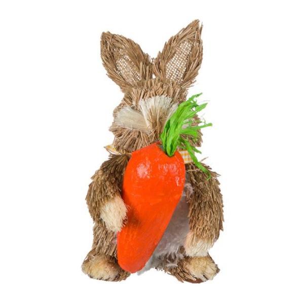 Figurina decor pentru paste, iepuras 3d cu fundita de sarbatoare si morcov, inaltime 19.5 cm, multicolor