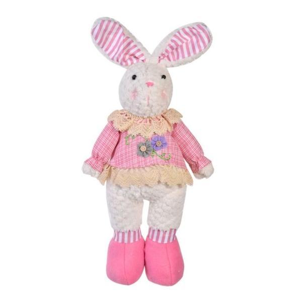 Figurina decor pentru paste, iepuroaica imbracata in haine de sarbatoare, sta in picioare, inaltime 37.5 cm