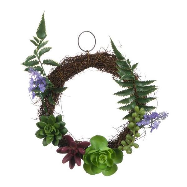 Decoratiune suspendabila tip coronita, impodobita cu flori de primavara, 21.5 cm