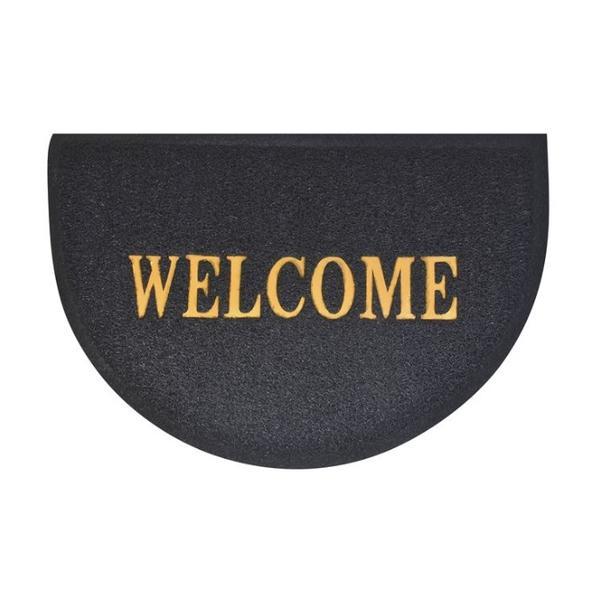 Covoras decorativ pentru usa de la intrare, in forma de semicerc, cu mesaj de bun venit in limba engleza, 60x40 cm, maro cu auriu, topi toy