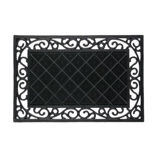 Covoras decorativ pentru intrarea in casa, design artistic cu brizbrizuri pe margini, din cauciuc, 60x40 cm, negru, topi toy