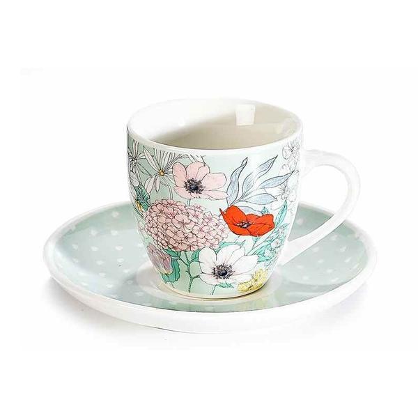 Ceasca cu farfurioara portelan cu decor floral multicolor diametru 6 cm x 5 h