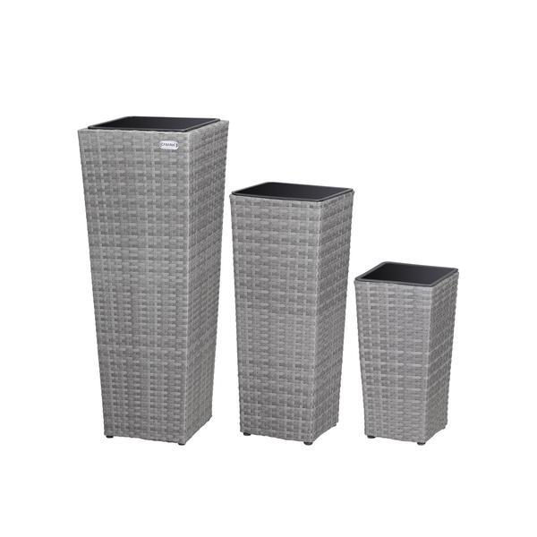 Set 3 x ghiveci gradina, poliratan, gri - caerus capital