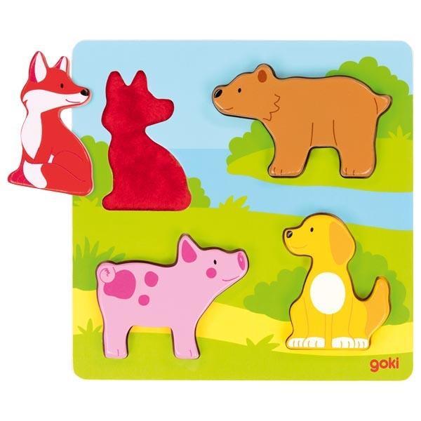 Puzzle cu texturi animale - Set tactil si indemanare pentru bebelusi