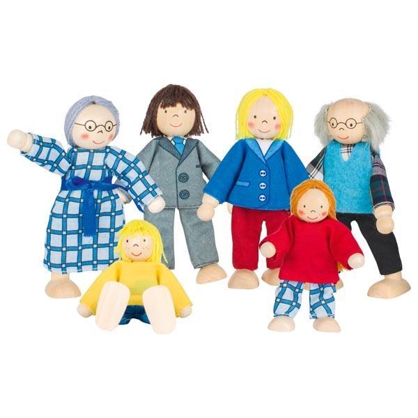 Familia mea cu bunici - papusi articulate din lemn