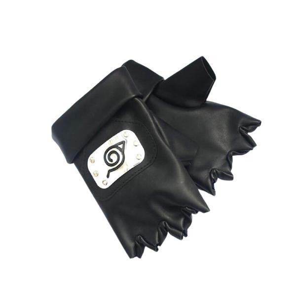 Manusi din piele ecologica, naruto, kakashi, logo konoha metalic, negru 