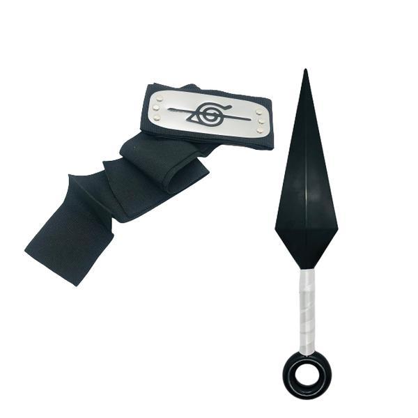 Kit bandana, 1 kunai shinobi, satul frunzei, negru