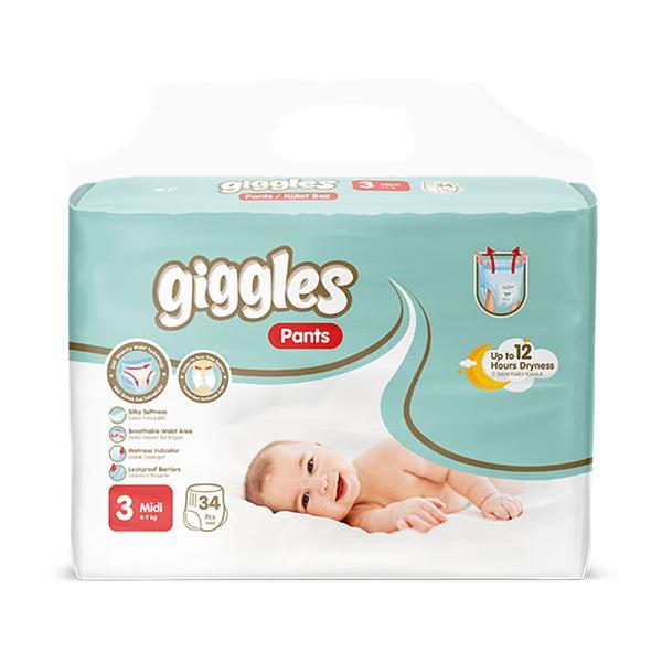 Scutece-chilotel Giggles Pants, marimea 3 Midi, 34 buc, 4-9 kg