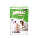 Scutece Giggles Premium, marimea 3 Midi, 4-9 kg, 68 buc, pachet Jumbo