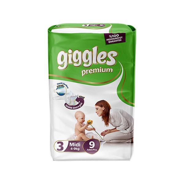 Scutece giggles premium, marimea 3 midi, 4-9 kg, 9 buc, pachet standard