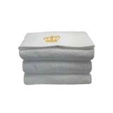 Set 3 prosoape de baie, tip hotelier, bumbac 100%,  70x140 cm albe cu broderie aurie - OEM