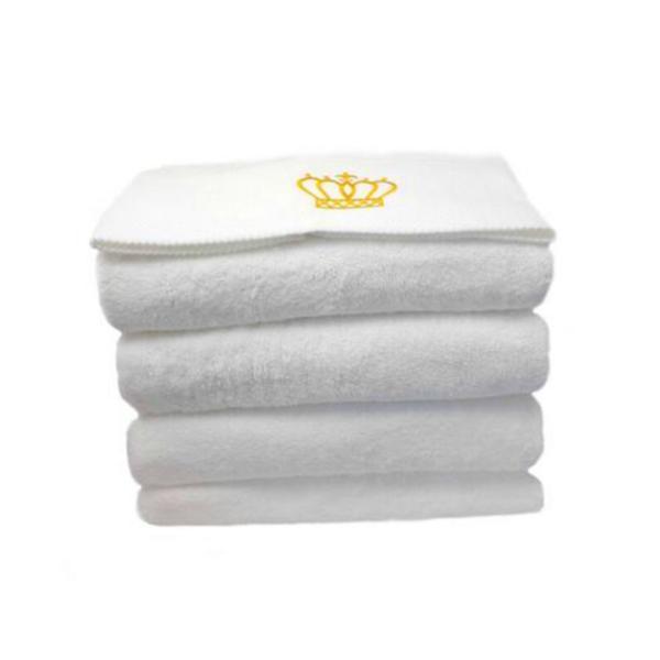 Set 4 prosoape de baie, tip hotelier, bumbac 100%, 70x140 cm, albe cu broderie aurie