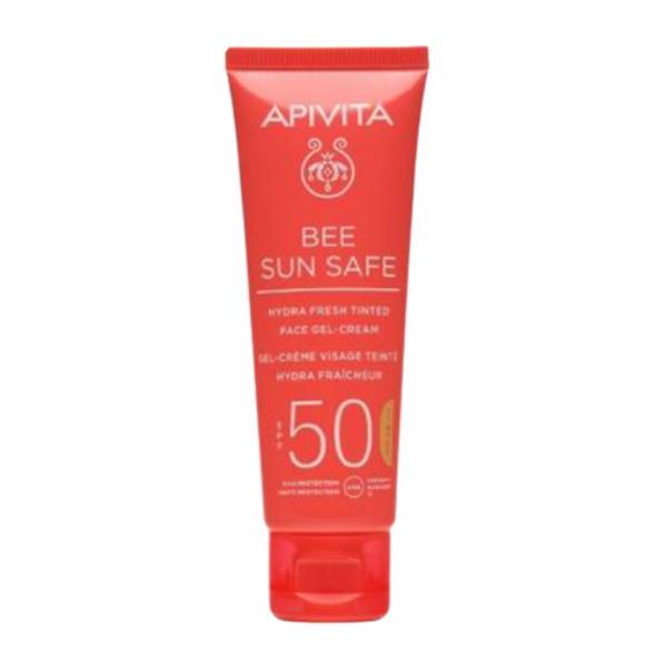 Lotiune de plaja, hydra fresh tinted face gel cream spf50, apivita, 50ml