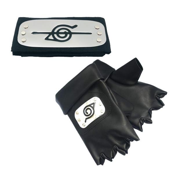 Set bandana simbolul frunzei 90 cm si manusi, naruto, negru
