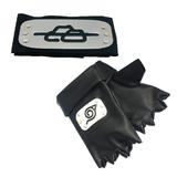 Set Bandana Simbolul Pietrelor, 90 cm si manusi, Naruto, negru