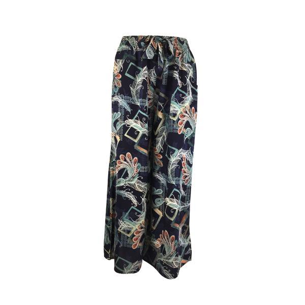 Fusta-pantalon, univers fashion, albastru cu imprimeu fulgi, 2 buzunare, cordon si elastic la talie, l