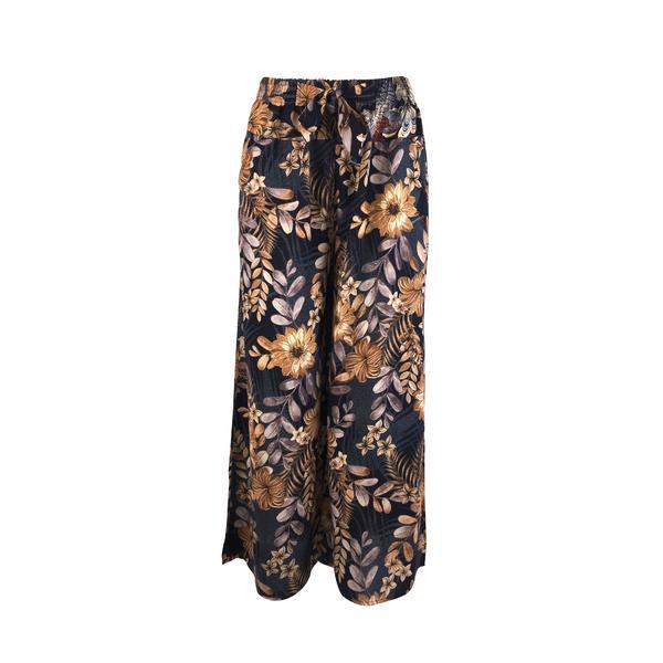 Fusta-pantalon, univers fashion, albastru cu imprimeu floral, 2 buzunare, cordon si elastic la talie, l